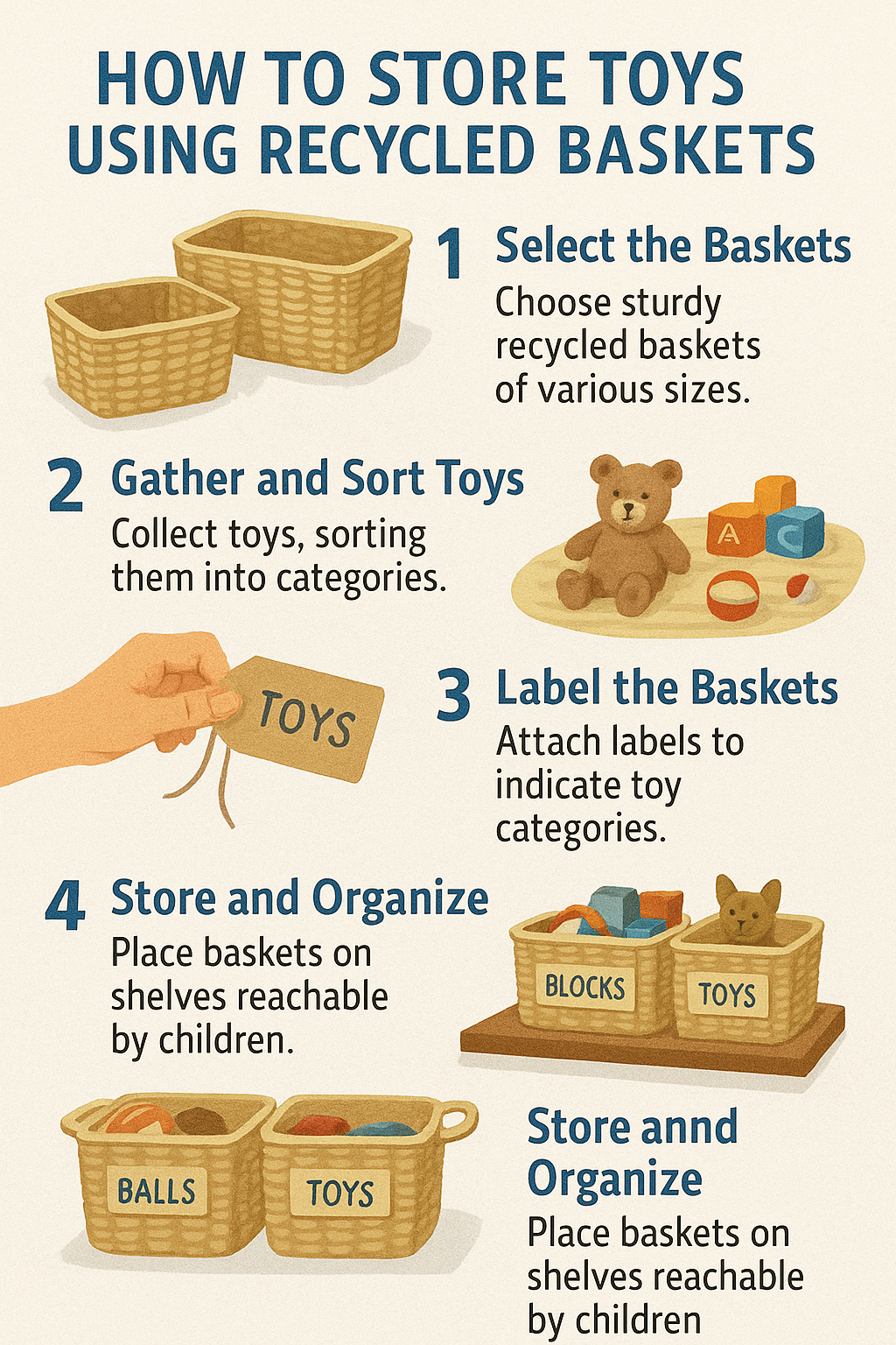 Step-by-Step: Organizing Toys with Recycled Baskets